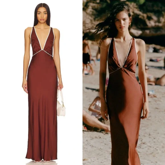 Shona Joy Belkis Contrast Plunged Cross Back Maxi Dress Size 4 NEW! With tags! - Picture 16 of 16